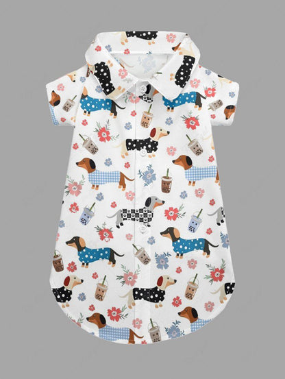 Pet's Plaid Spotted Dog Juice Floral Printed Button Shirt