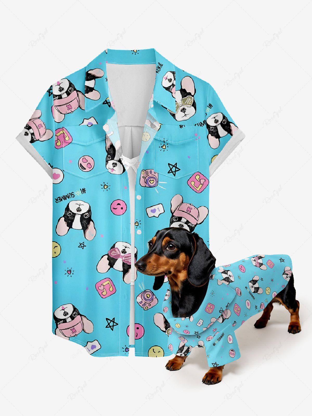 Smiley Face Cute Puppy Star Music Symbol Print Shirt Dog And Owner Matching Outfits