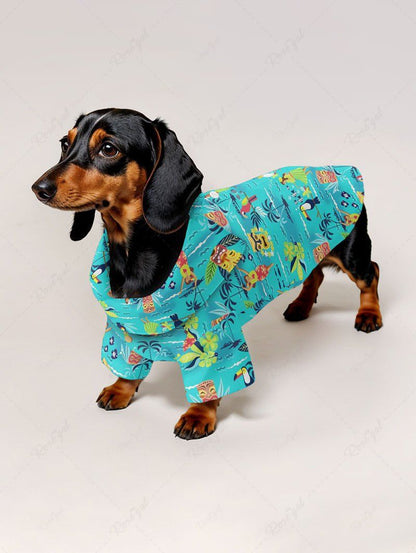 Pet's Coconut Tree Flowers Sea Waves Fish Bird Masks Printed Hawaii Shirt
