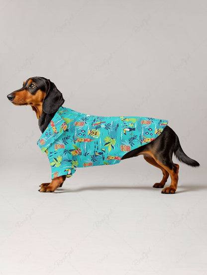 Pet's Coconut Tree Flowers Sea Waves Fish Bird Masks Printed Hawaii Shirt