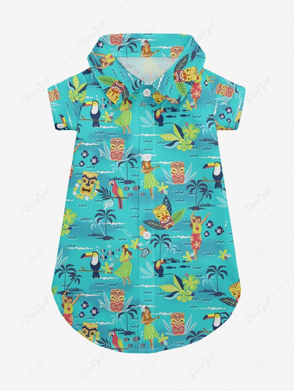 Pet's Coconut Tree Flowers Sea Waves Fish Bird Masks Printed Hawaii Shirt