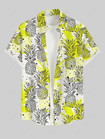 Plus Size Pineapple Paint Splatter Printed Buttons Pocket Hawaii Women Shirt