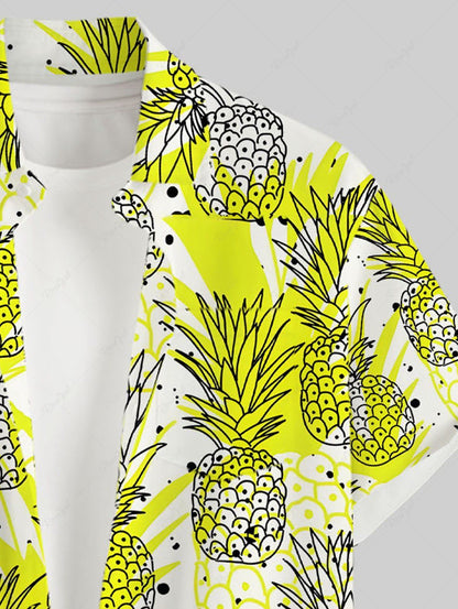 Plus Size Pineapple Paint Splatter Printed Buttons Pocket Hawaii Women Shirt