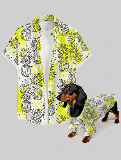 Pineapple Paint Splatter Print Hawaii Shirts Dog and Owner Matching Outfits