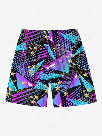 Plus Size Stars Ombre Geometric Graphic Spotted Printed Hawaii Drawstring Beach Shorts For Men