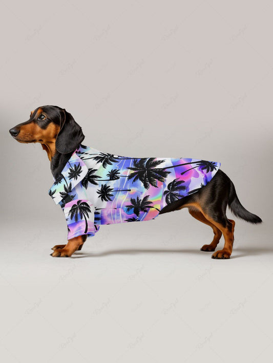Pet's Coconut Tree Ombre Light Wave Curve Printed Hawaii Button Shirt