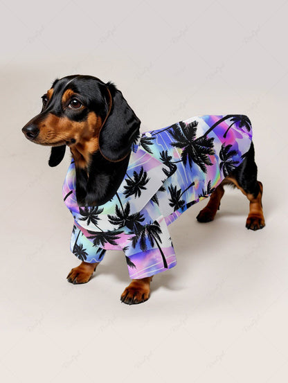 Pet's Coconut Tree Ombre Light Wave Curve Printed Hawaii Button Shirt