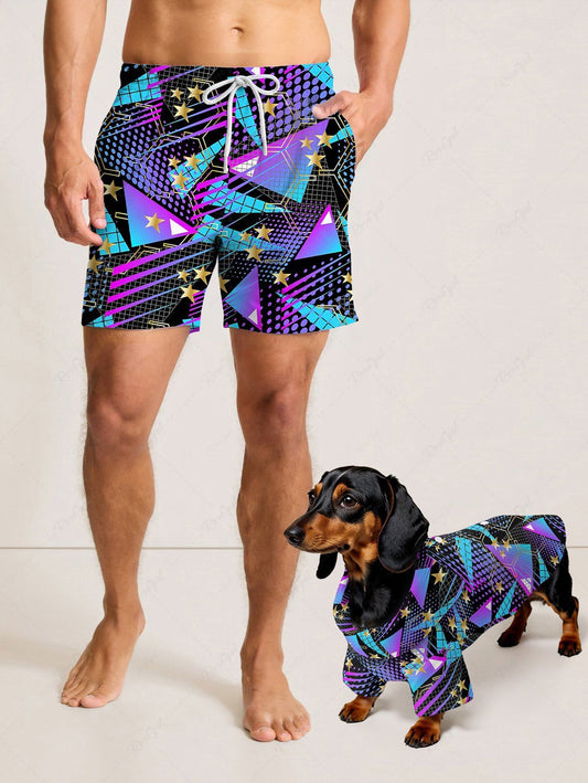 Stars Ombre Geometric Graphic Spotted Print Hawaii Shorts Shirt Dog And Owner Matching Outfits