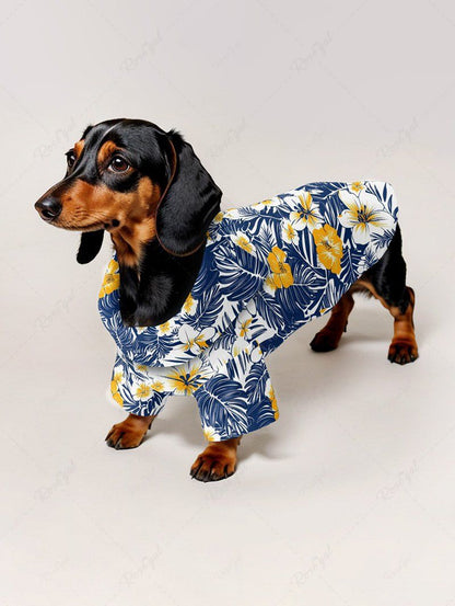 Pet's Tropical Leaves Hibiscus Floral Printed Hawaii Button Shirt