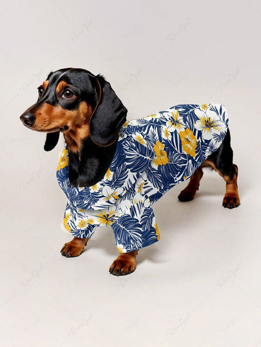 Pet's Tropical Leaves Hibiscus Floral Printed Hawaii Button Shirt