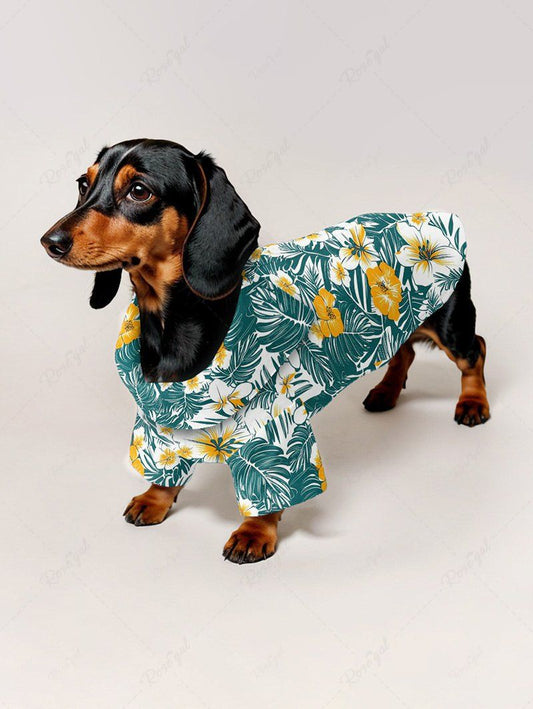 Pet's Tropical Leaves Hibiscus Floral Print Hawaii Button Shirt