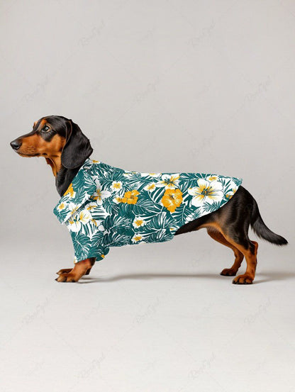 Pet's Tropical Leaves Hibiscus Floral Print Hawaii Button Shirt