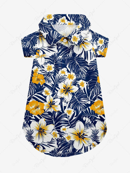 Pet's Tropical Leaves Hibiscus Floral Printed Hawaii Button Shirt