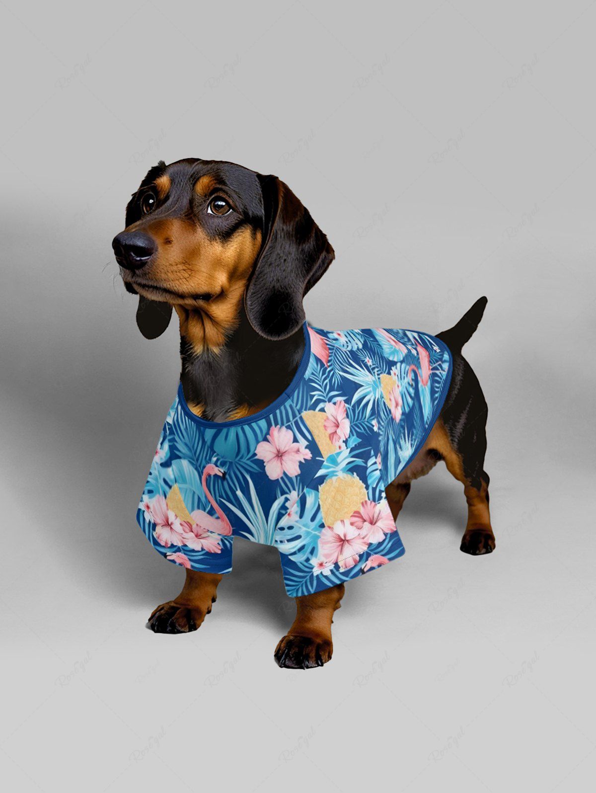 Pet's Flamingo Tropical Leaf Hbiscus Flower Printed Hawaii T-shirt