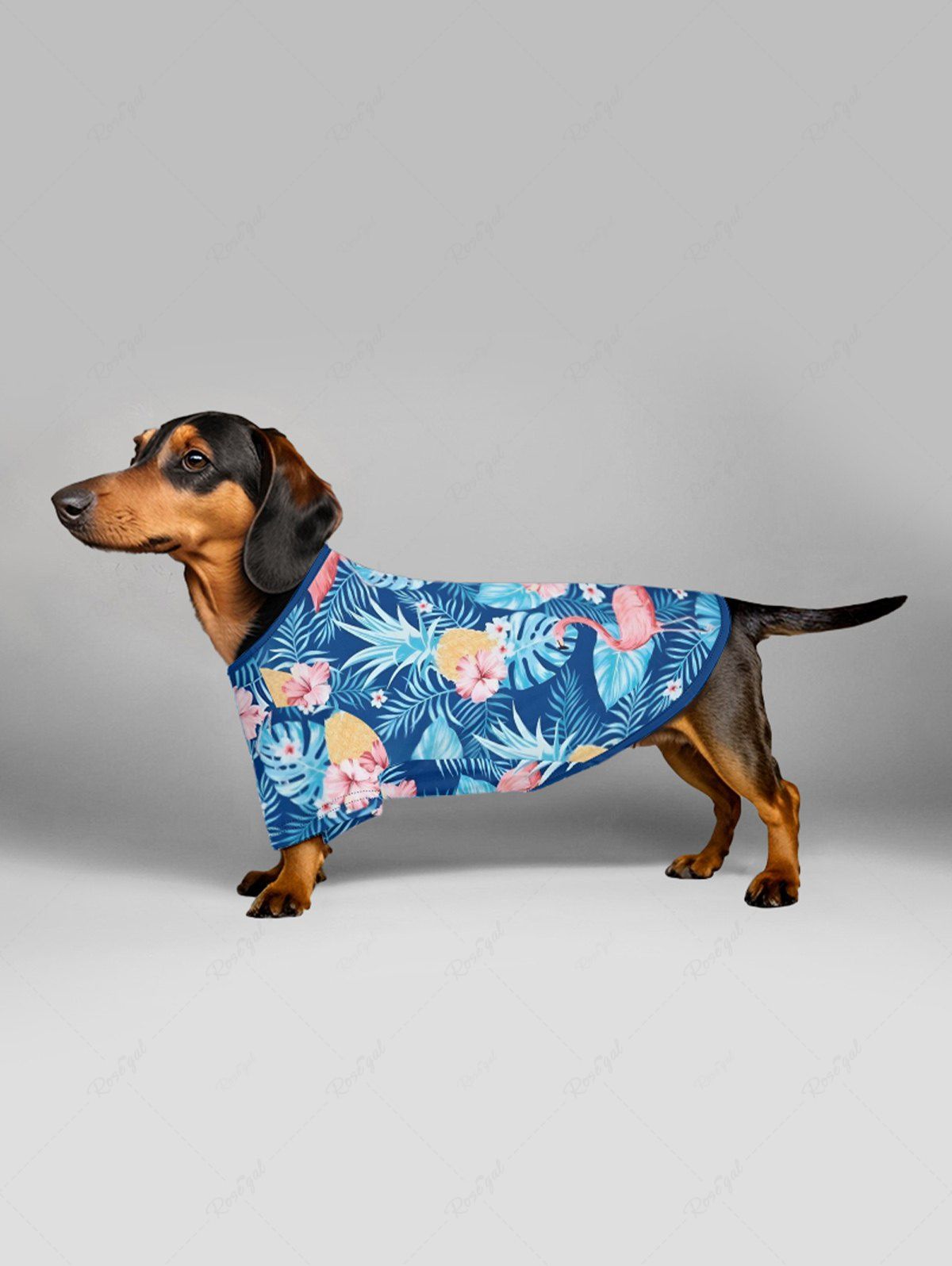 Pet's Flamingo Tropical Leaf Hbiscus Flower Printed Hawaii T-shirt