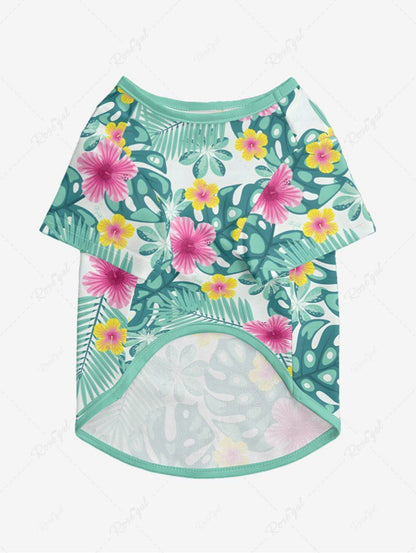 Pet's Tropical Leaf Hibiscus Flower Printed Cinched Hawaii T-shirt