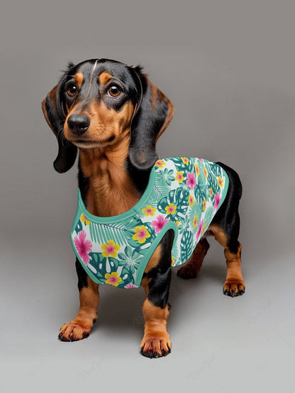 Pet's Tropical Leaf Flowers Printed Hawaii Tank Top