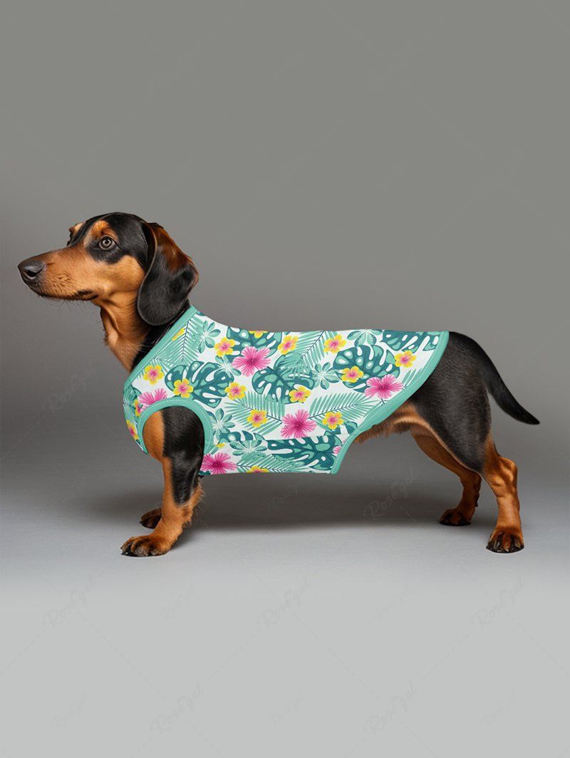 Pet's Tropical Leaf Flowers Printed Hawaii Tank Top