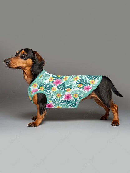 Pet's Tropical Leaf Flowers Printed Hawaii Tank Top