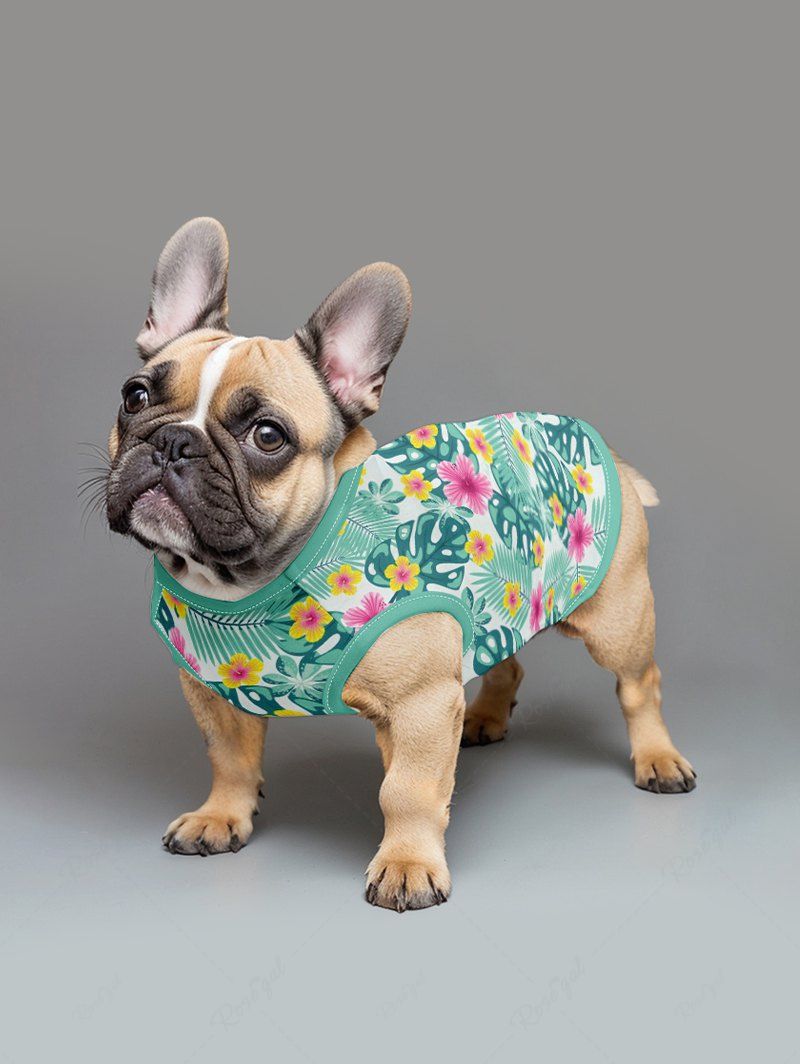 Pet's Tropical Leaf Flowers Printed Hawaii Tank Top