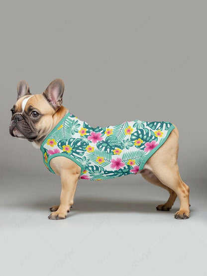 Pet's Tropical Leaf Flowers Printed Hawaii Tank Top