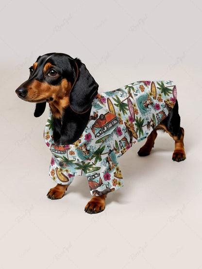 Pet's Sea Waves Coconut Tree Flowers Dog Bus Printed Hawaii Shirt