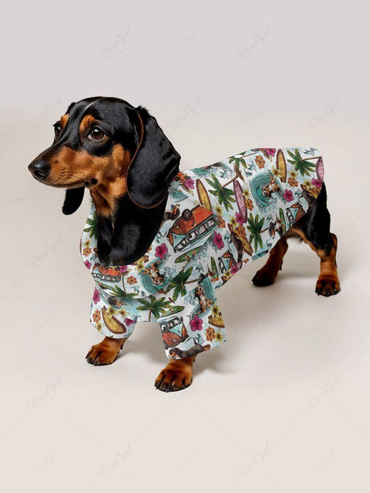 Pet's Sea Waves Coconut Tree Flowers Dog Bus Printed Hawaii Shirt
