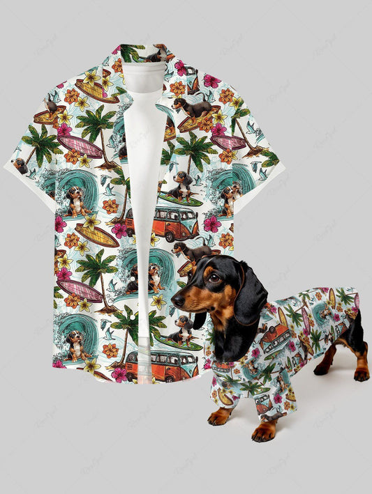 Sea Waves Coconut Tree Flowers Print Hawaii Shirt Dog And Owner Matching Outfits
