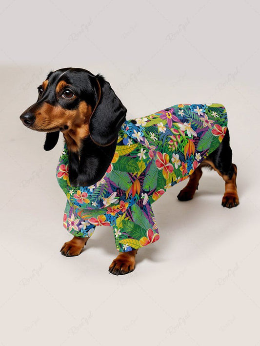 Pet's Tropical Leaf Hibiscus Flower Printed Hawaii Shirt