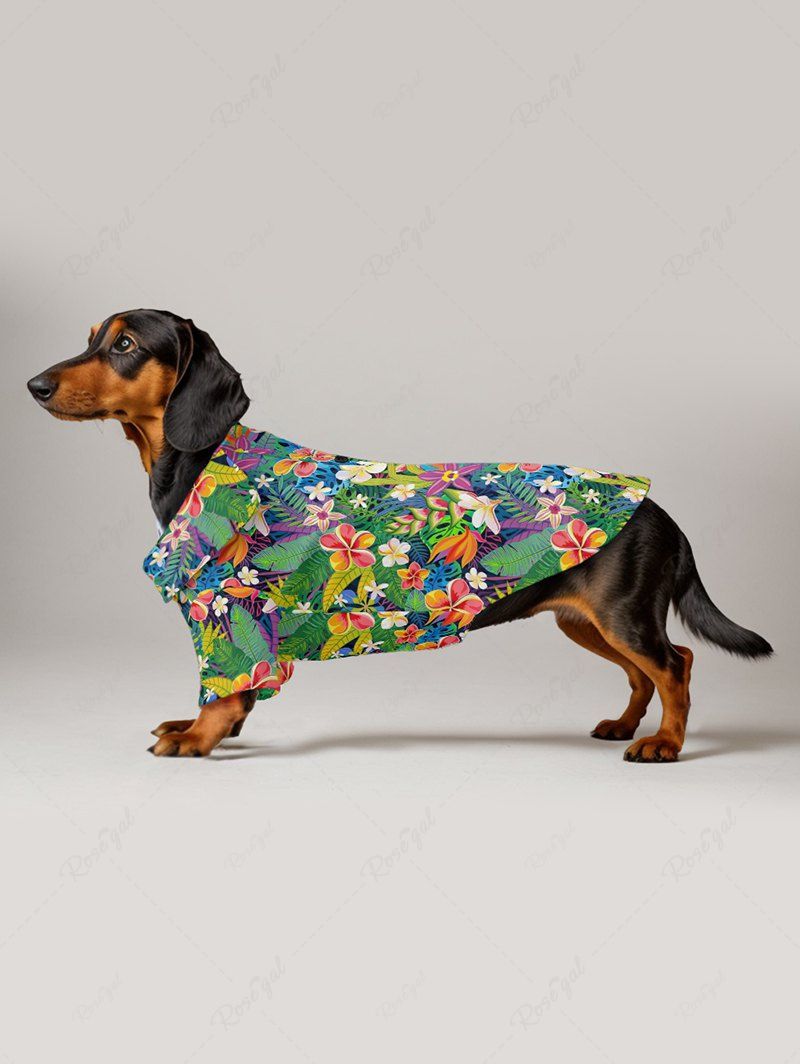 Pet's Tropical Leaf Hibiscus Flower Printed Hawaii Shirt