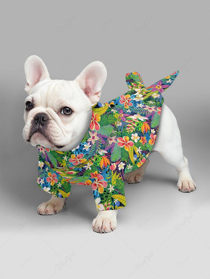 Pet's Tropical Leaf Hibiscus Flower Printed Hawaii Shirt