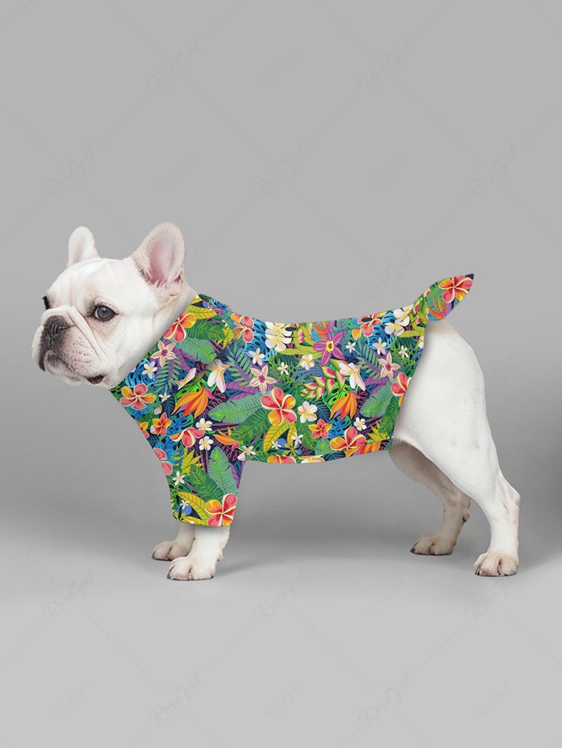 Pet's Tropical Leaf Hibiscus Flower Printed Hawaii Shirt