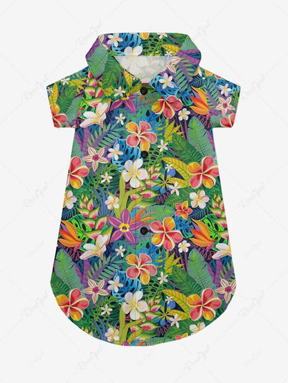 Pet's Tropical Leaf Hibiscus Flower Printed Hawaii Shirt