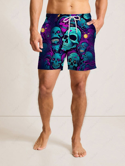 Plus Size Skulls Printed Beach Shorts For Men