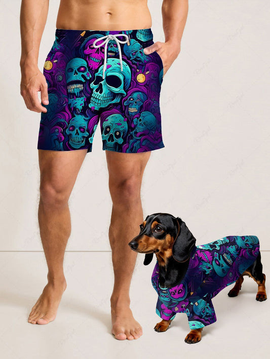 Skulls Print Shirt and Beach Shorts Dog and Owner Matching Outfits