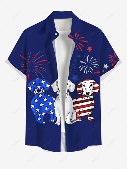 Patriotic American Flag Dog Fireworks Print Shirt Dog And Owner Matching Outfits