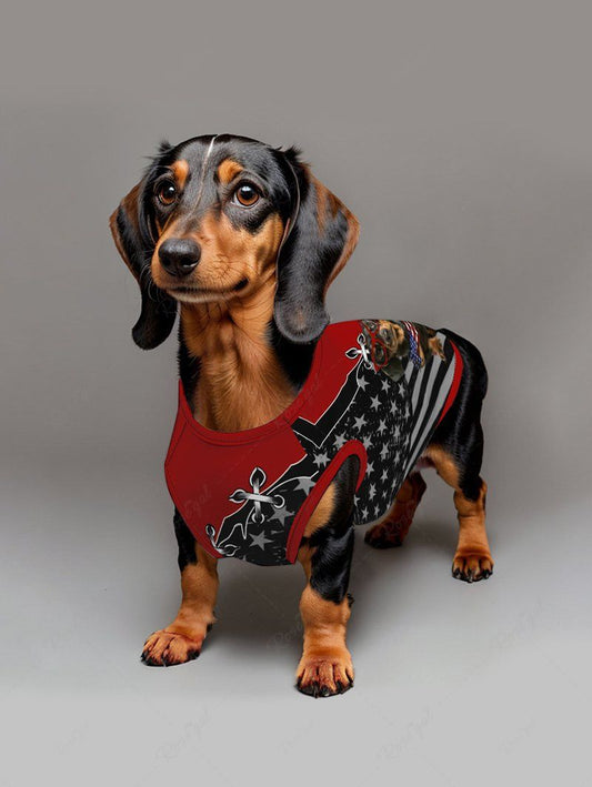 Pet's Patriotic American Flag Dog 3D Lace Up Printed Tank Top