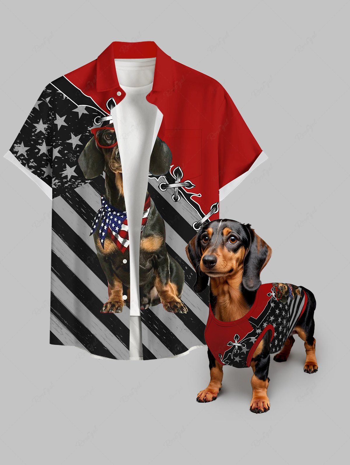 Patriotic American Flag Lace Up Printed Shirt Tank Top Dog And Owner Matching Outfits