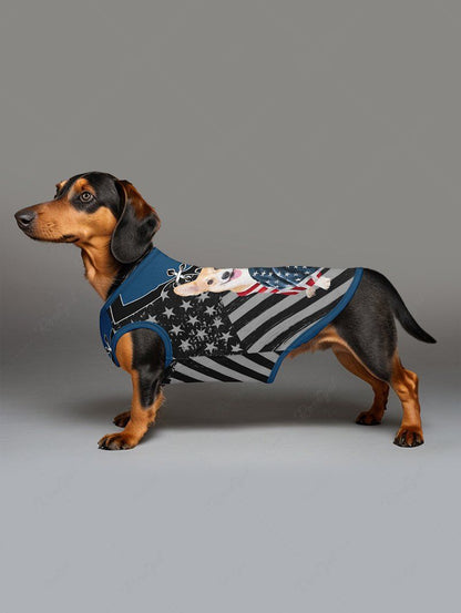 Pet's Patriotic American Flag Dog 3D Lace Up Printed Tank Top