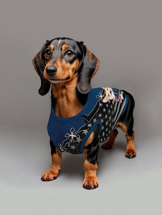 Pet's Patriotic American Flag Dog 3D Lace Up Printed Tank Top