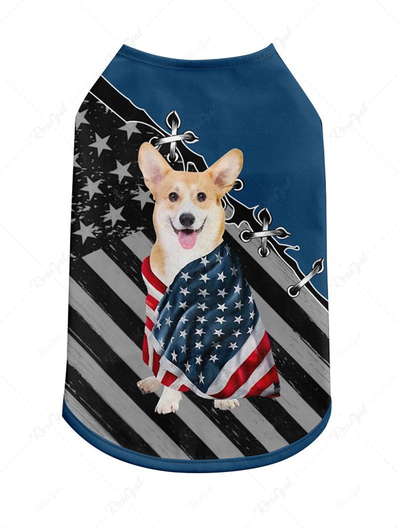 Pet's Patriotic American Flag Dog 3D Lace Up Printed Tank Top