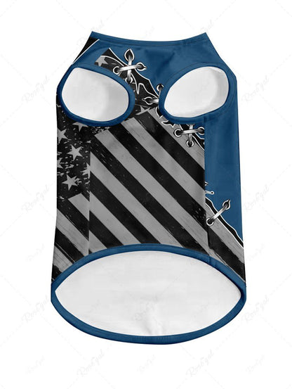 Pet's Patriotic American Flag Dog 3D Lace Up Printed Tank Top