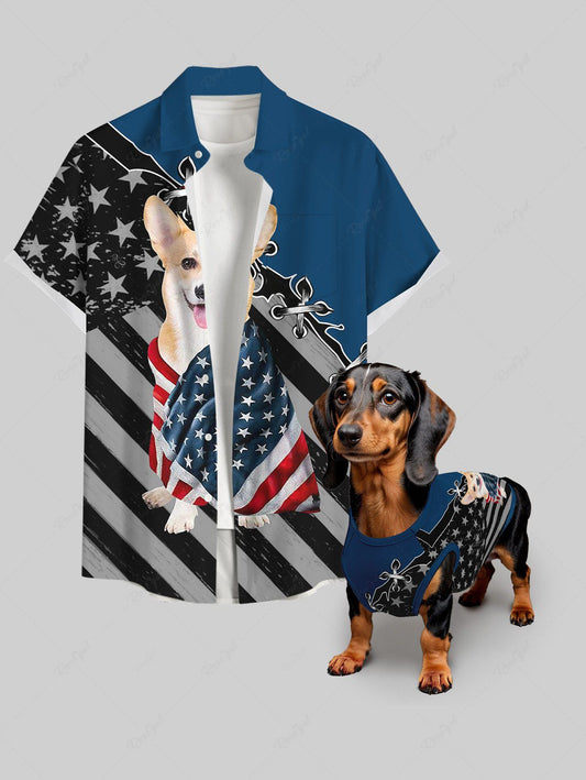 Patriotic American Flag Puppy 3D Lace Up Printed Shirt Tank Top Dog And Owner Matching Outfits