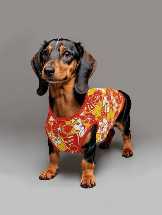 Pet's Tripical Leaf Hibiscus Flowers Printed Hawaii Tank Top