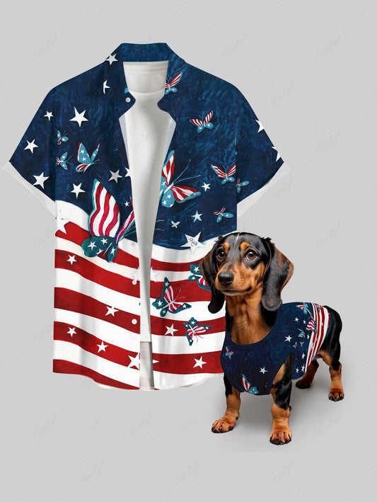 Patriotic American Flag Butterfly Print Tank Top and Shirts Dog and Owner Matching Outfits