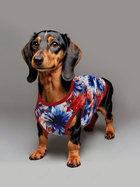 Pet's Daisy Flower Patriotic American Flag Colors Oil Painting Printed Tank Top