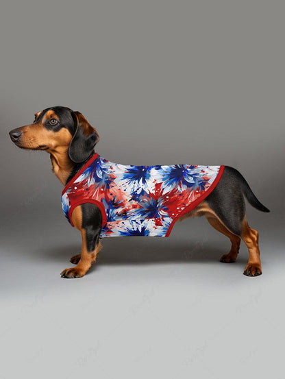 Pet's Daisy Flower Patriotic American Flag Colors Oil Painting Printed Tank Top
