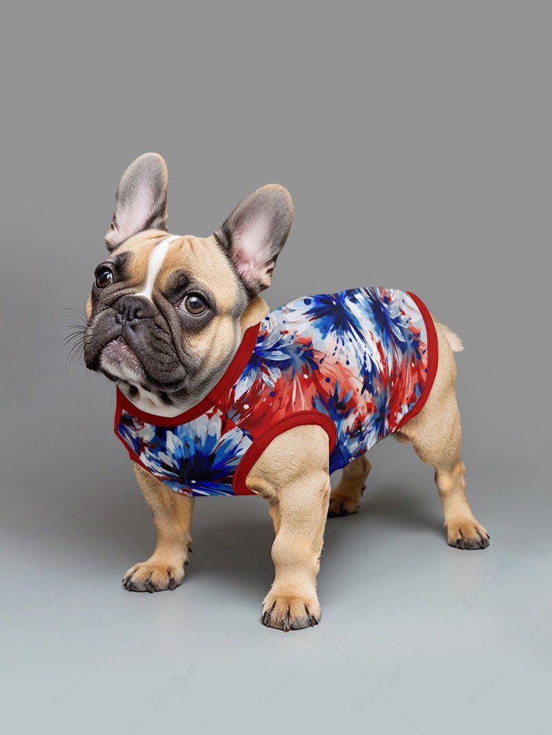 Pet's Daisy Flower Patriotic American Flag Colors Oil Painting Printed Tank Top