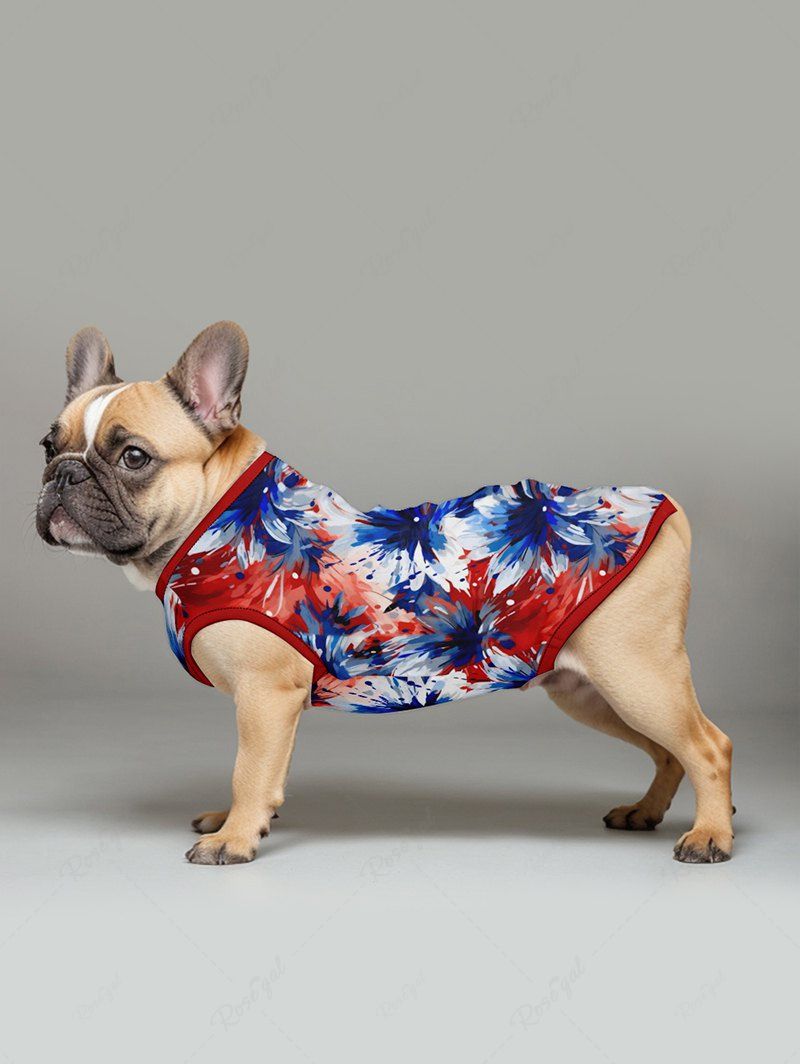 Pet's Daisy Flower Patriotic American Flag Colors Oil Painting Printed Tank Top