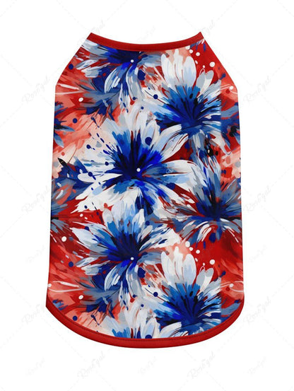 Pet's Daisy Flower Patriotic American Flag Colors Oil Painting Printed Tank Top